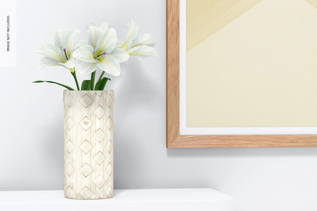 PSD ceramic flower vase with frame mockup