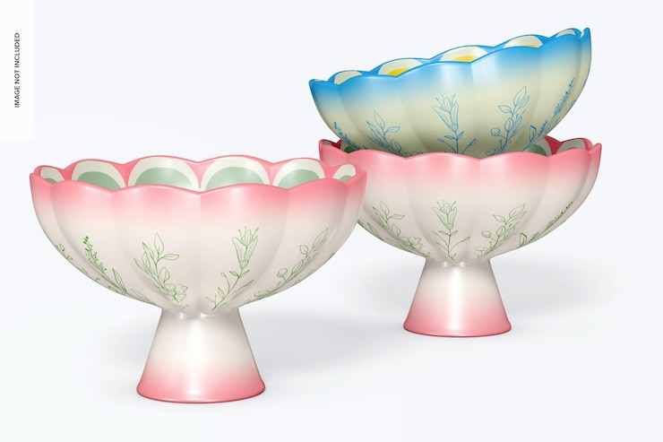 PSD ceramic footed bowls mockup, stacked