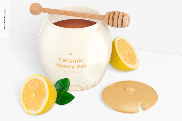 Ceramic Honey Pot with Lemons Mockup