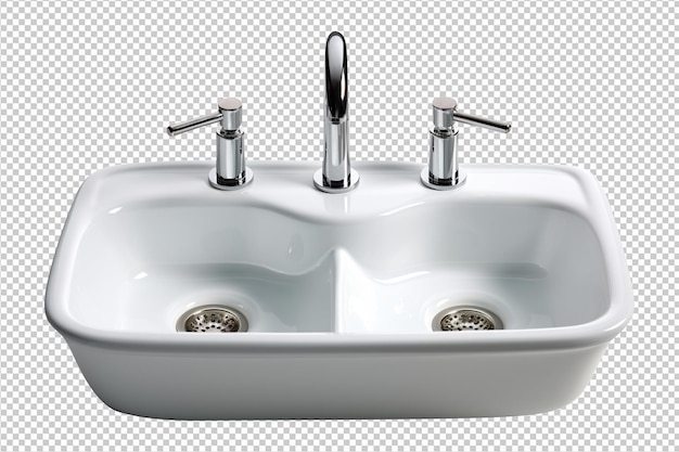 Ceramic kitchen sink isolated on transparent background