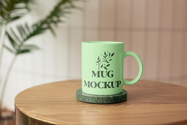 PSD ceramic mug on stand mockup