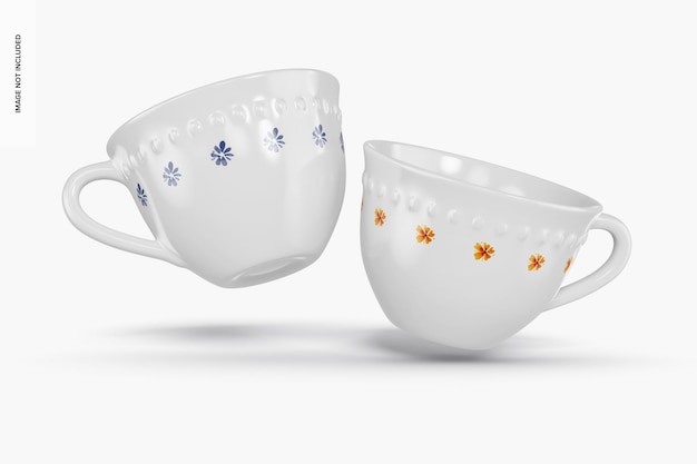 ceramic mugs mockup, falling