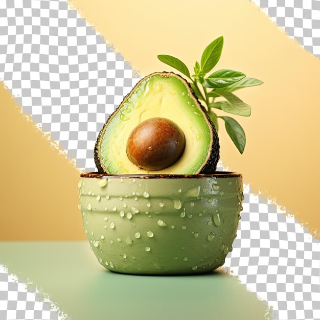 Керамический горшок с авокадо на прозрачном фоне