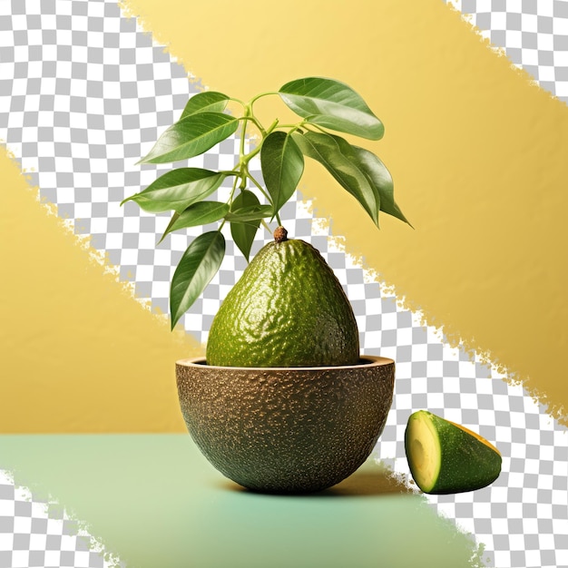 Vaso in ceramica con avocado su sfondo trasparente