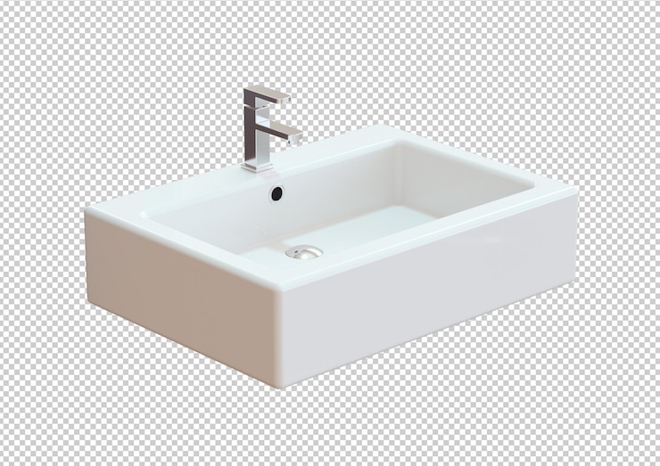 PSD ceramic sink bathroom isolated on white background. 3d rendering