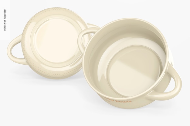 PSD ceramic soup bowls with handles mockup