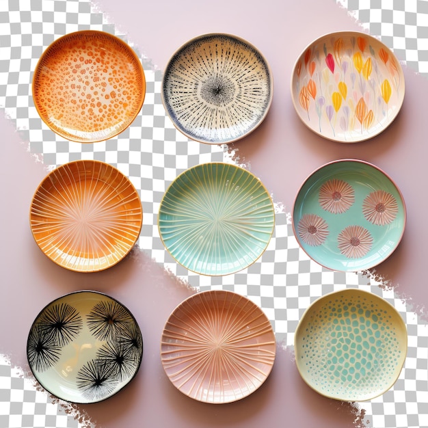 Ceramic tableware placed on a transparent background