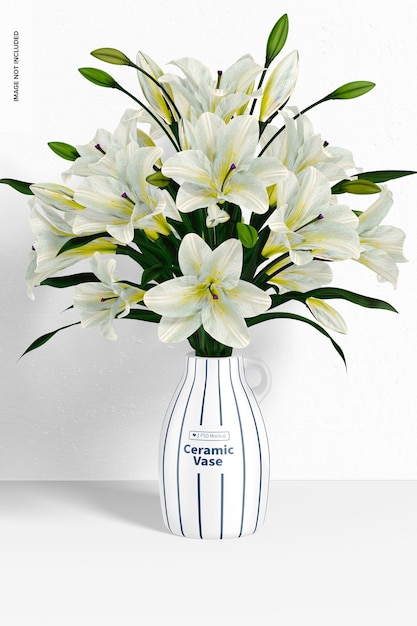 PSD ceramic vase mockup, with flowers