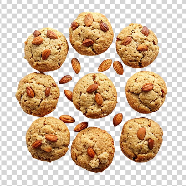 PSD cereal cookies with almonds isolated on transparent background