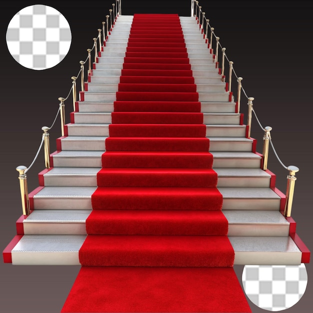 PSD Церемониальная лестница с красным ковром на прозрачном фоне