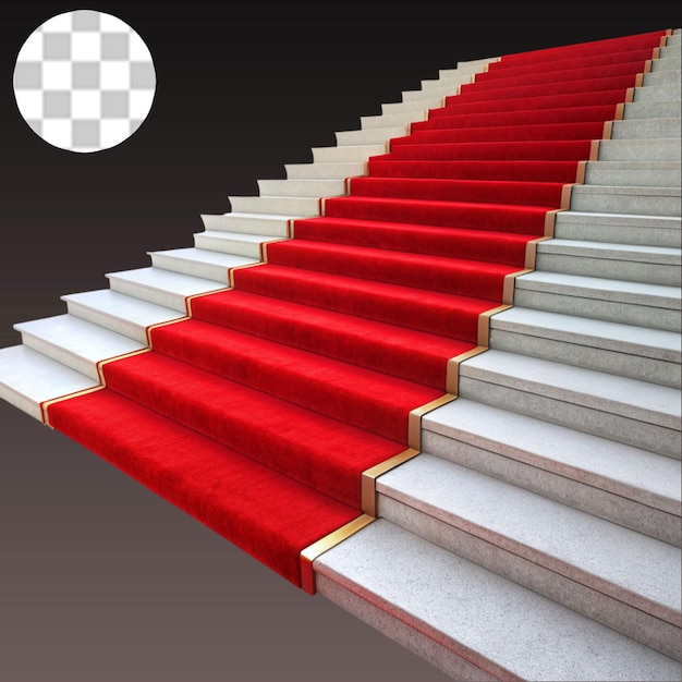 Ceremonial staircase red carpet entrance on transparent background