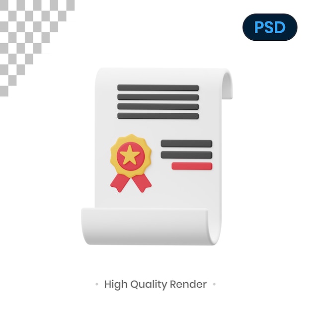 Certificaat 3D Render Illustratie Premium Psd