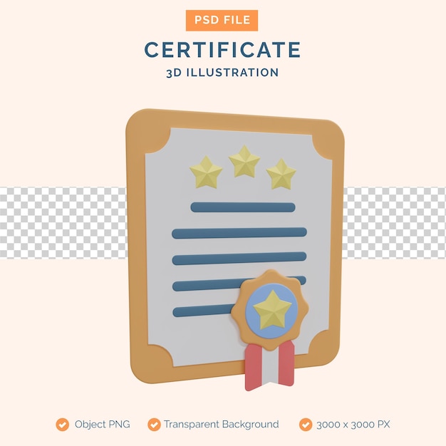 Un certificato di illustrazione 3d