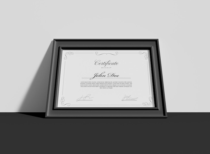 PSD certificate in frame mockup