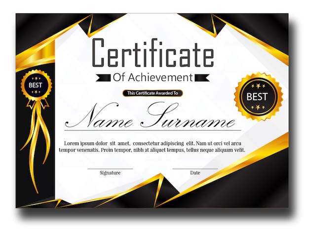 PSD certificate new professional design black and golden color design