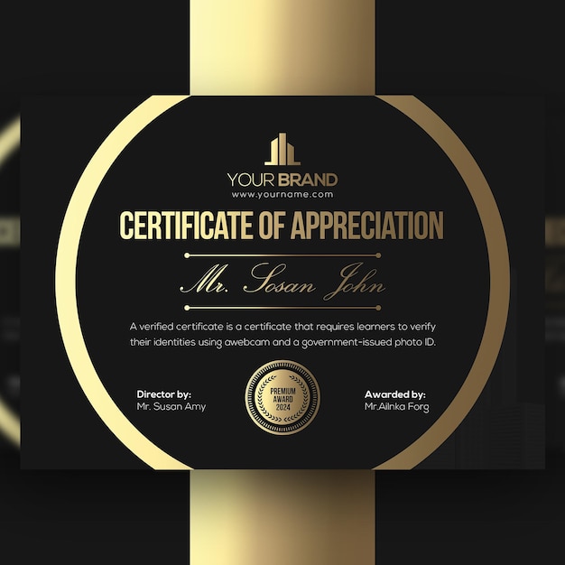 PSD certificate template elegant black golden psd