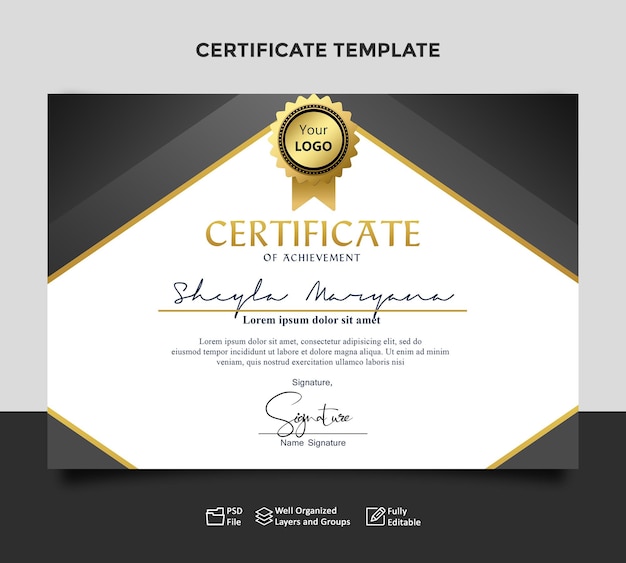 PSD certificate template elegant black white