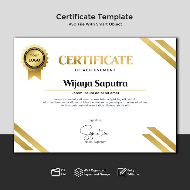 Certificate template simple modern elegant gold white