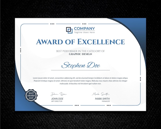 PSD Шаблон сертификата с элегантной угловой рамкой и сертификатом достижения