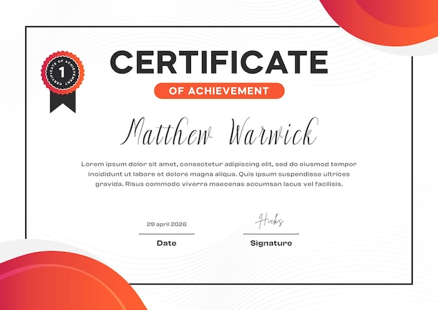 certificate template with elegant shape and certificate of achievement