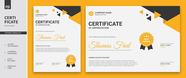 PSD certificate templates