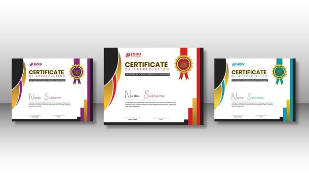 Certificate three modern color template design