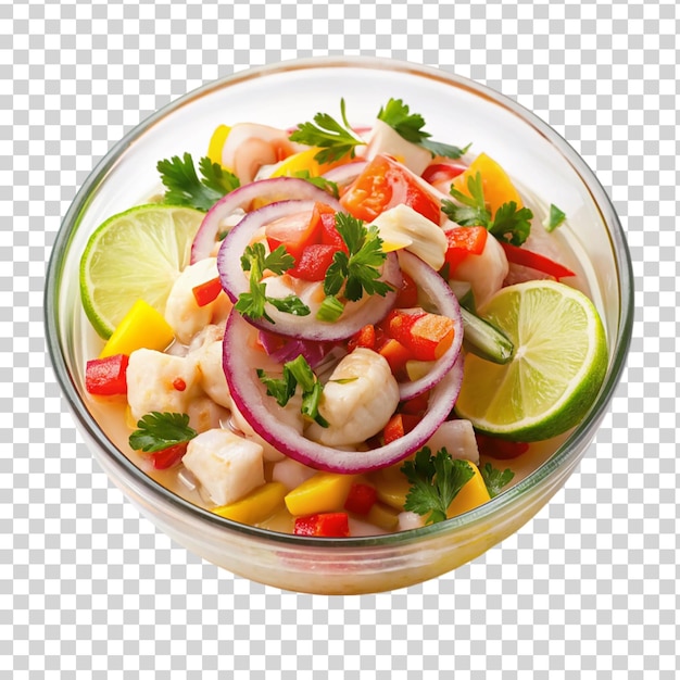PSD ceviche on white plate isolated on transparent background