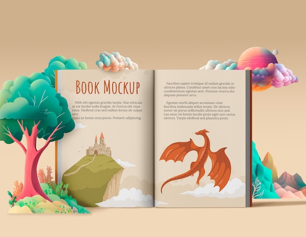 PSD collage di mockup cgi di un libro per bambini