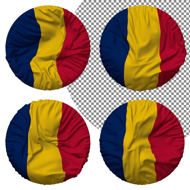 Chad Flag Round Shape Isolated Different Waving Style Bump Texture 3D Rendering
