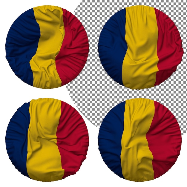 PSD chad flag round shape isolated different waving style bump texture 3d rendering