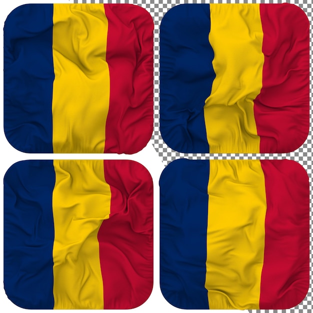 Chad Flag Squire Shape Isolated Different Waving Style Bump Texture 3D Rendering