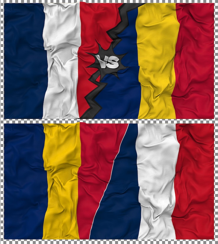 PSD chad vs france half combined flag cloth bump texture 3d rendering