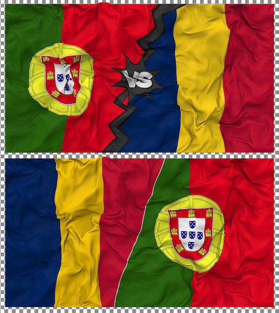 chad vs portugal half combined flag cloth bump texture 3d rendering