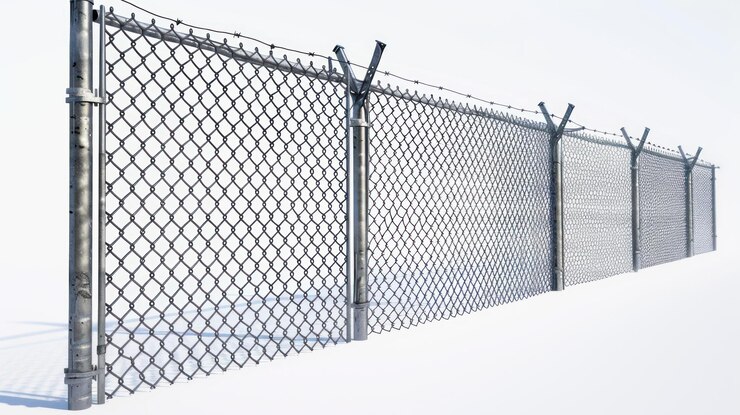 PSD chain link fence with barbed wire and concrete wall