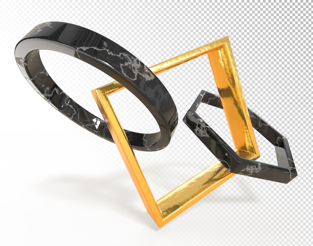 chain of gold metal and black marble stone links 3d render luxury border with connected circle square and hexagon abstract geometric shapes isolated fashion decorative elements 3d illustration