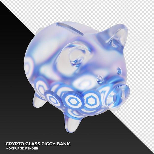 Chainlink link glass piggy bank with crypto coins 3d illustration