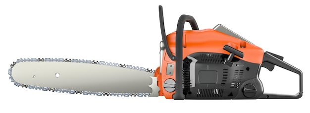 Chainsaw side view 3d rendering isolated on transparent background