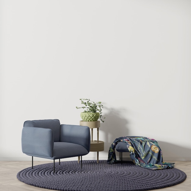 A chair and a bag sit on a rug in a room.