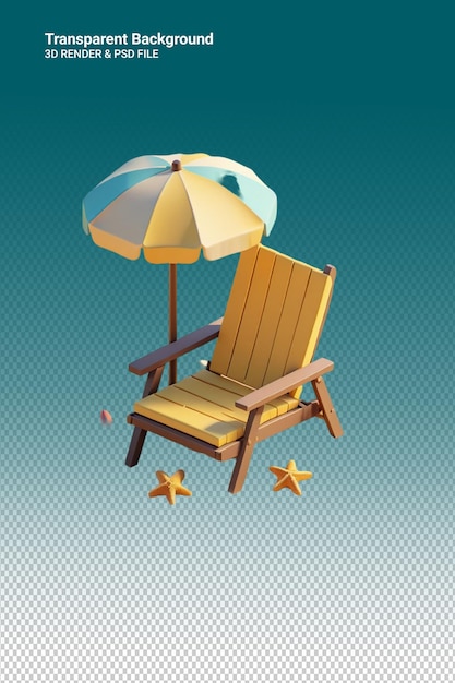 PSD a chair with a beach umbrella and a beach chair