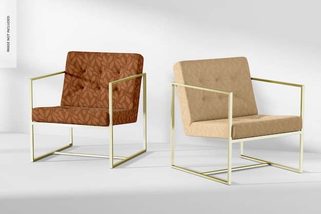 Chairs with iron legs mockup, front and side view