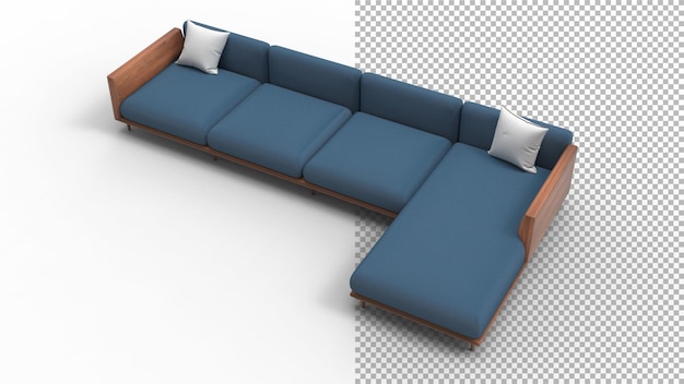 Chaise sofa bovenaanzicht met schaduw 3d render