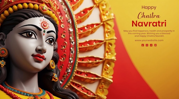 PSD chaitra navratri concept goddess durga 3d rendering sculpture on gradient background