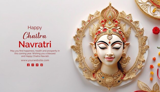 PSD chaitra navratri concept goddess durga 3d sculpture flat view with mandala on wihte background