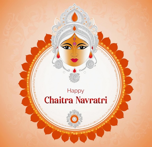 Chaitra navratri concept goddess durga face inside unique mandala design on peace fuzz background