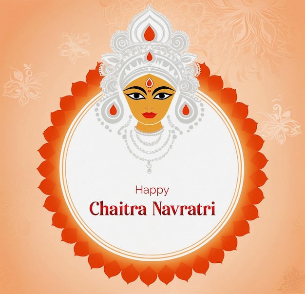 Chaitra navratri concept goddess durga face inside unique mandala design on peace fuzz background