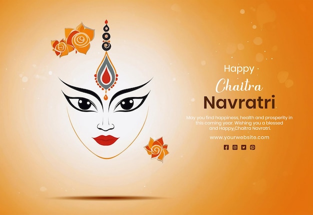 PSD chaitra navratri concetto dea durga forma del viso vista su sfondo arancione chiaro