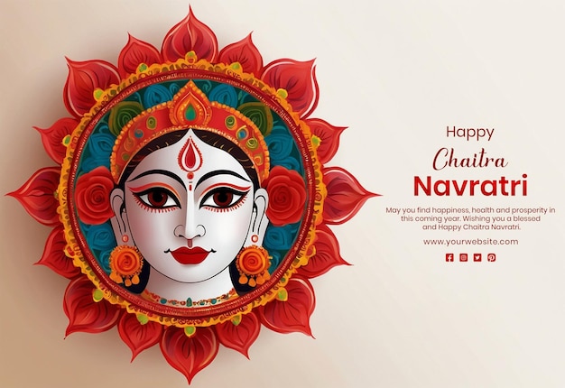 PSD chaitra navratri concept goddess durga face view with mandala design decoration on white background