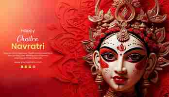 PSD chaitra navratri concept goddess durga unique sculpture on red texture background