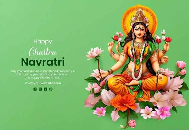 PSD chaitra navratri concept goddess durgas avatar siddhidatri with flowers on light green background