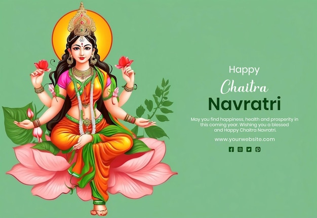 PSD chaitra navratri concept goddess durgas avatar siddhidatri with flowers on light green background